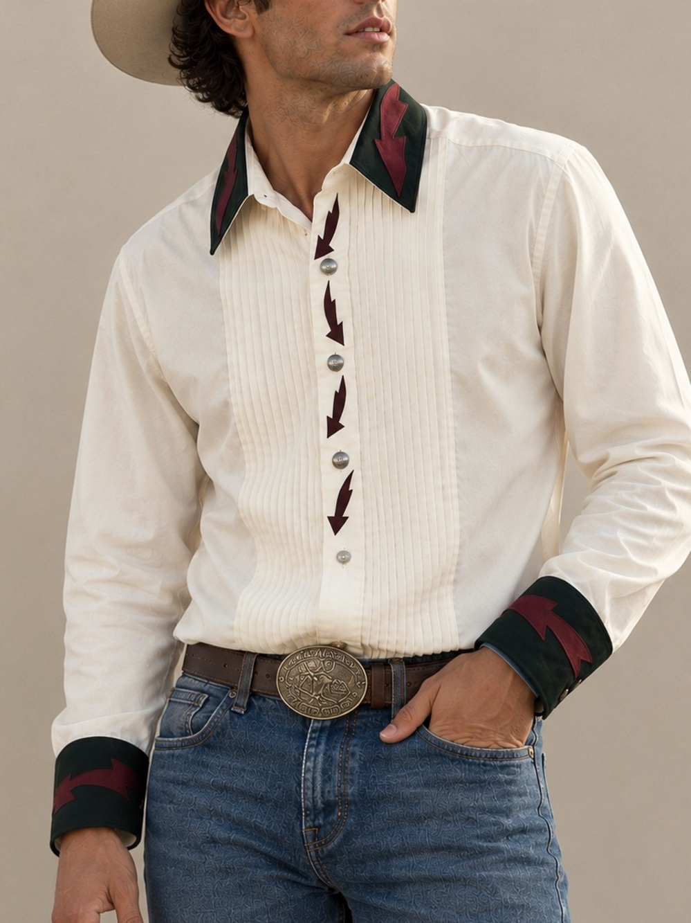 Vtg TO DY FOR Western Tuxedo Rodeo Shirt Pleated Bib Lightning Bolt Stage Sz M